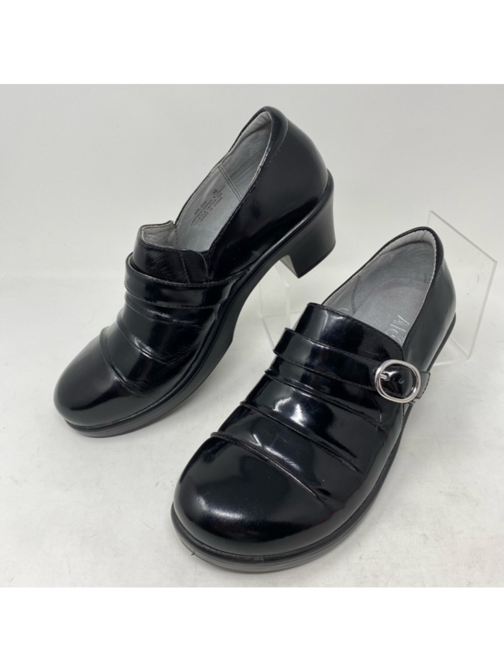 Alegria Halli Buckle Patent Leather Nursing Slip On Clog Shoes Sz 38 Black